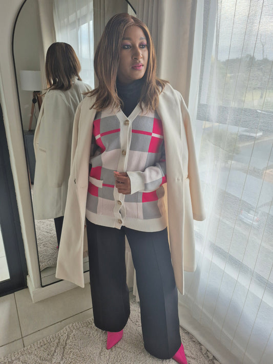 Ladies Checkered Cardigan